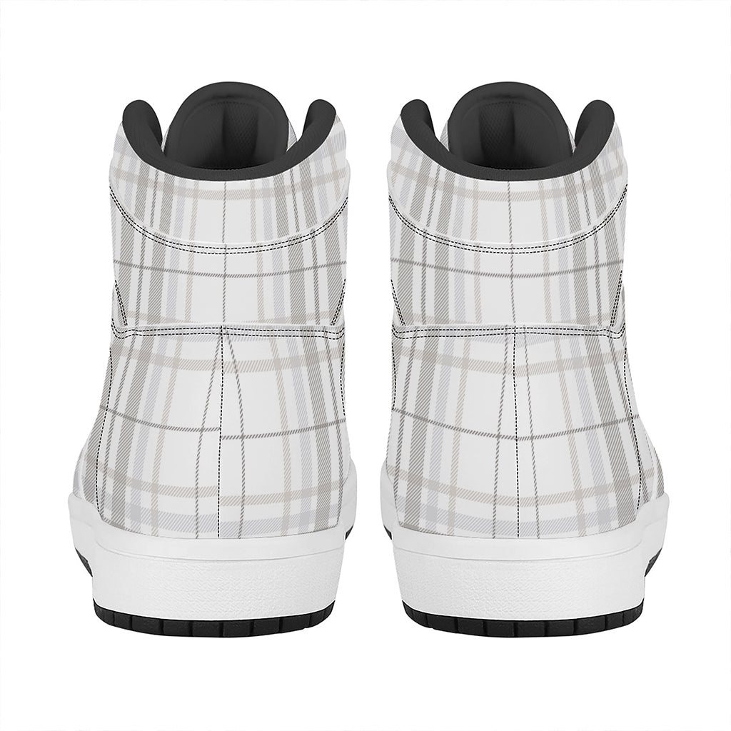 White And Grey Plaid Pattern Print High Top Leather Sneakers