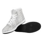 White And Grey Plaid Pattern Print High Top Leather Sneakers