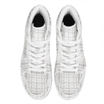 White And Grey Plaid Pattern Print High Top Leather Sneakers