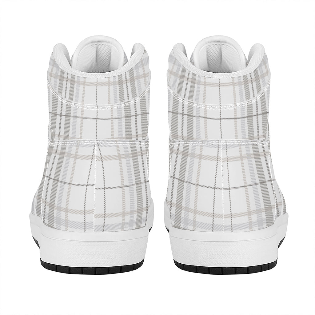 White And Grey Plaid Pattern Print High Top Leather Sneakers