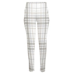 White And Grey Plaid Pattern Print High-Waisted Pocket Leggings