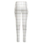 White And Grey Plaid Pattern Print High-Waisted Pocket Leggings