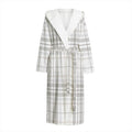 White And Grey Plaid Pattern Print Hooded Bathrobe
