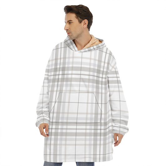White And Grey Plaid Pattern Print Hoodie Blanket