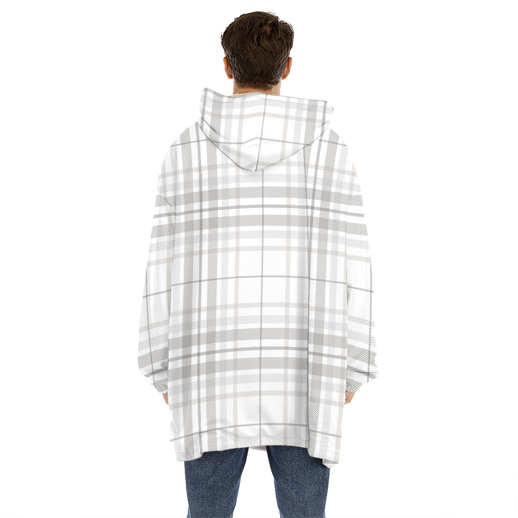 White And Grey Plaid Pattern Print Hoodie Blanket
