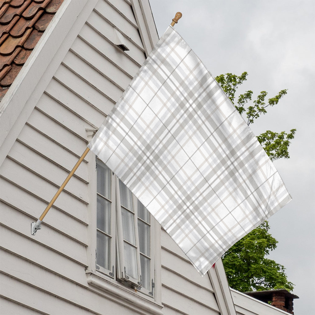 White And Grey Plaid Pattern Print House Flag