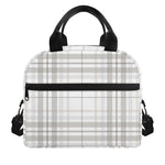 White And Grey Plaid Pattern Print Insulated Lunch Bag