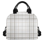 White And Grey Plaid Pattern Print Insulated Lunch Bag
