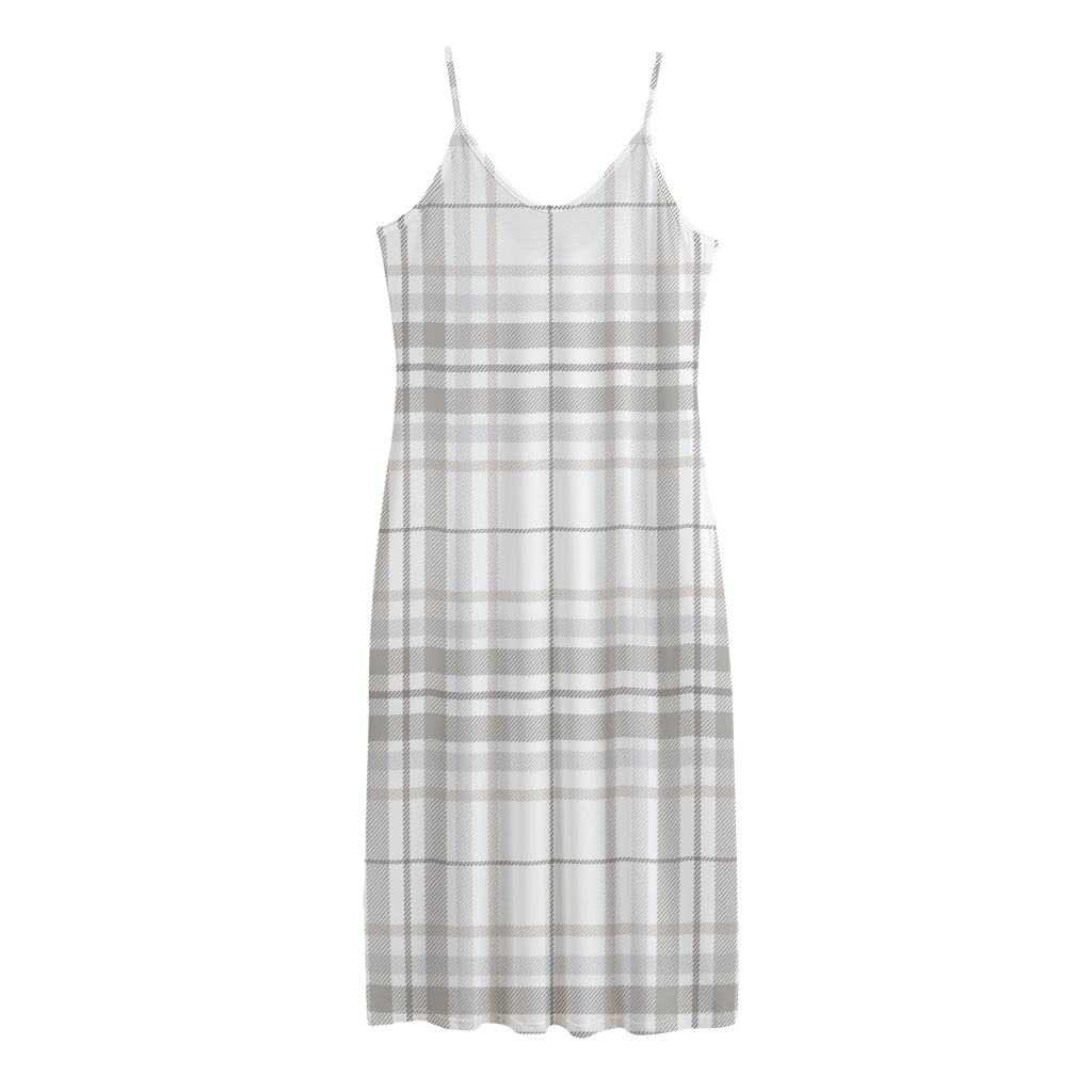 White And Grey Plaid Pattern Print Jersey Midi Cami Dress