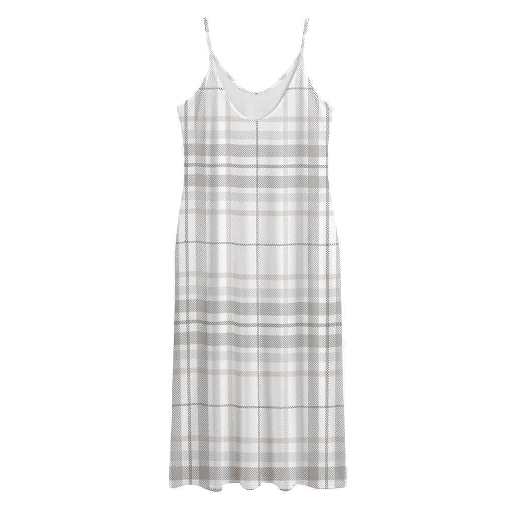 White And Grey Plaid Pattern Print Jersey Midi Cami Dress