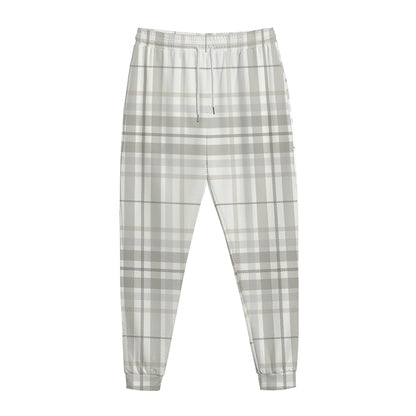 White And Grey Plaid Pattern Print Jogger Pants