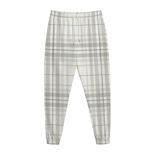 White And Grey Plaid Pattern Print Jogger Pants