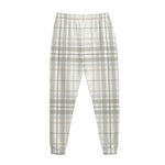 White And Grey Plaid Pattern Print Jogger Pants
