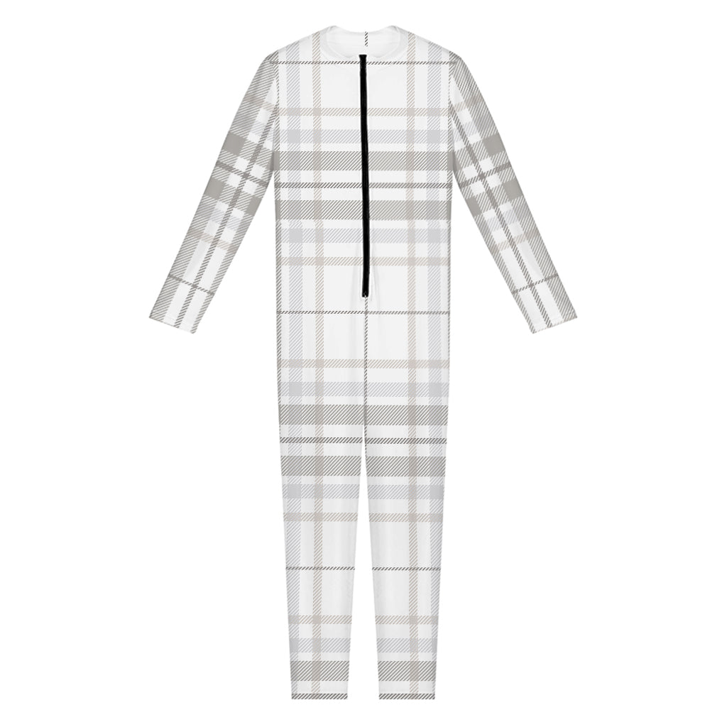 White And Grey Plaid Pattern Print Jumpsuit