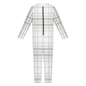 White And Grey Plaid Pattern Print Jumpsuit