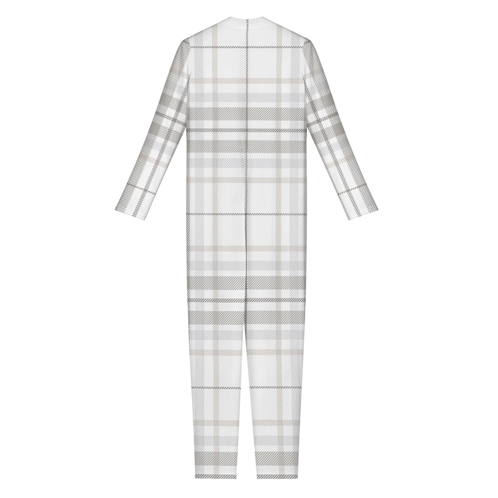 White And Grey Plaid Pattern Print Jumpsuit