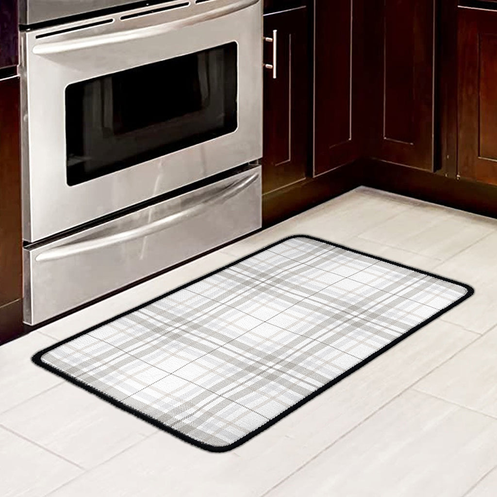 White And Grey Plaid Pattern Print Kitchen Mat