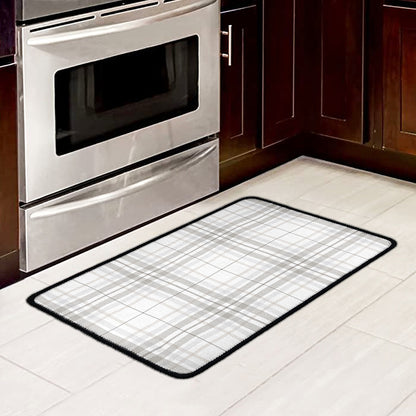 White And Grey Plaid Pattern Print Kitchen Mat