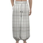 White And Grey Plaid Pattern Print Lantern Pants