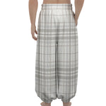 White And Grey Plaid Pattern Print Lantern Pants