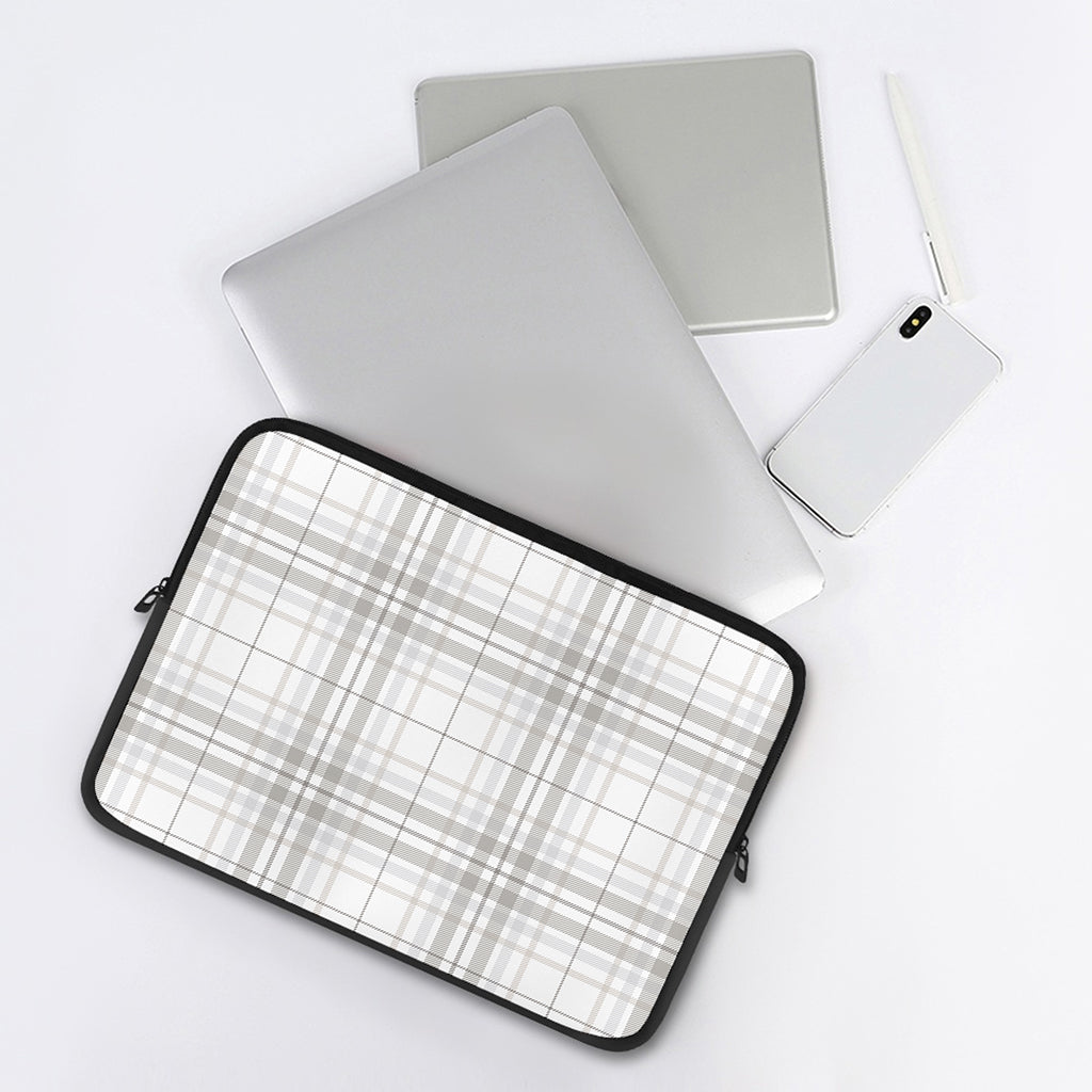 White And Grey Plaid Pattern Print Laptop Sleeve