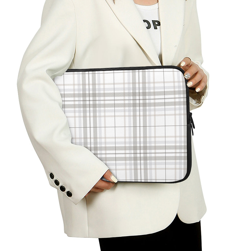 White And Grey Plaid Pattern Print Laptop Sleeve