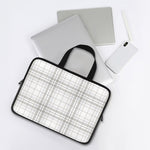 White And Grey Plaid Pattern Print Laptop Sleeve With Handle
