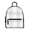 White And Grey Plaid Pattern Print Leather Backpack