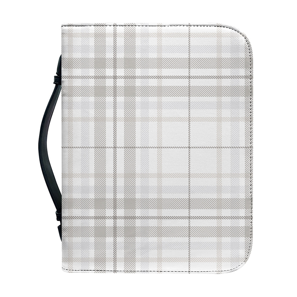 White And Grey Plaid Pattern Print Leather Bible Cover