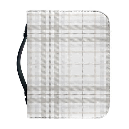 White And Grey Plaid Pattern Print Leather Bible Cover