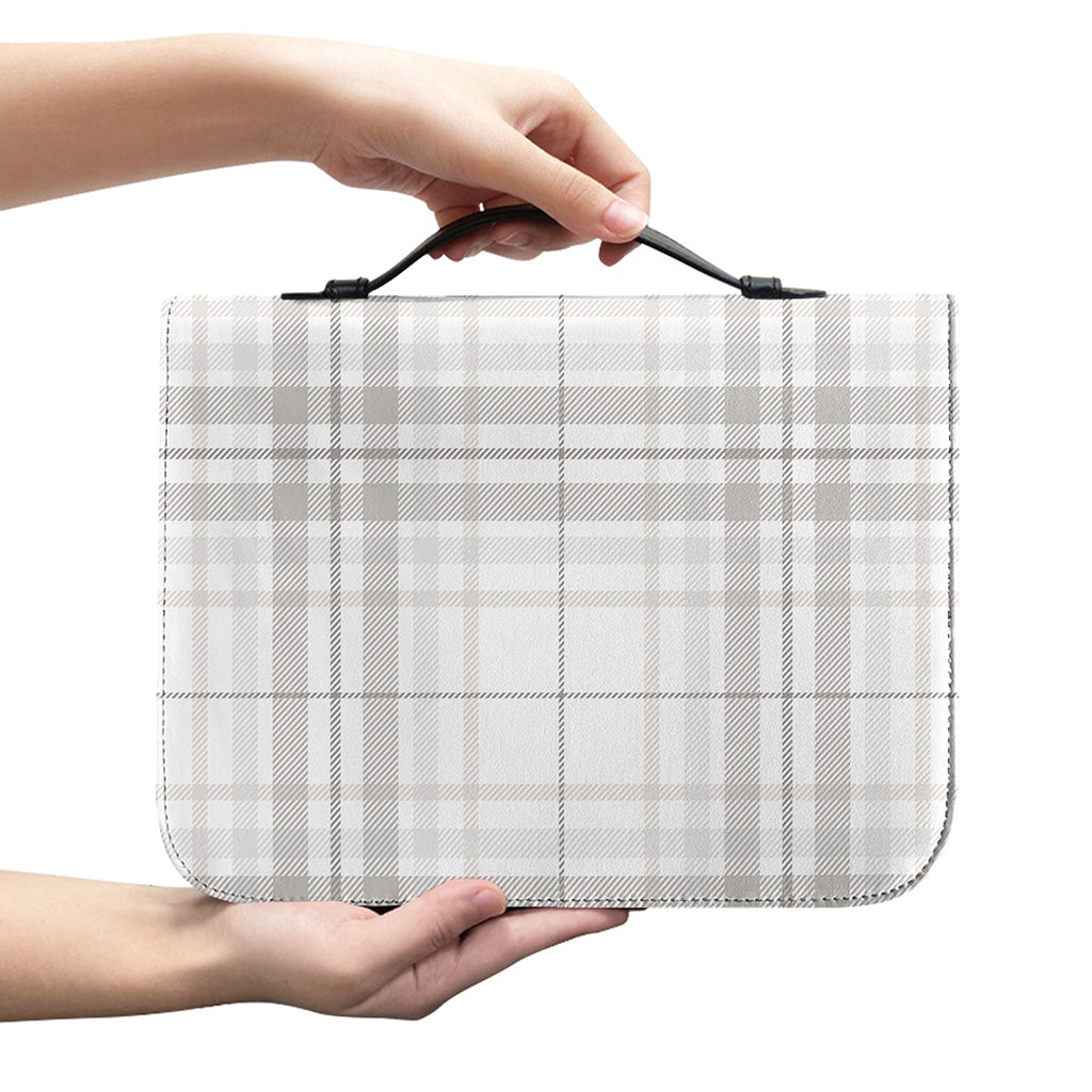 White And Grey Plaid Pattern Print Leather Bible Cover
