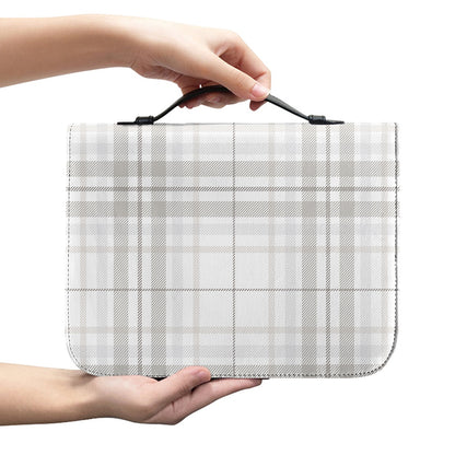 White And Grey Plaid Pattern Print Leather Bible Cover