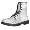 White And Grey Plaid Pattern Print Lace-Up Boots