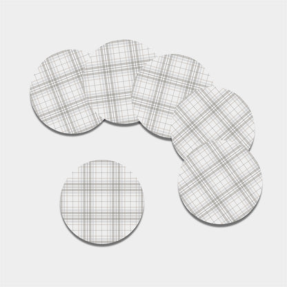 White And Grey Plaid Pattern Print Leather Coaster Set