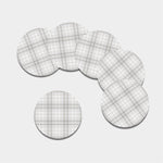 White And Grey Plaid Pattern Print Leather Coaster Set