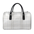 White And Grey Plaid Pattern Print Leather Duffel Bag