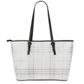 White And Grey Plaid Pattern Print Leather Tote Bag With Zipper