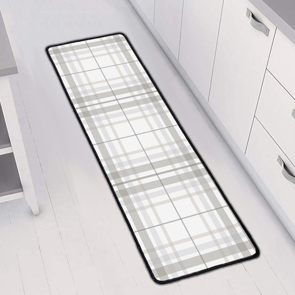 White And Grey Plaid Pattern Print Long Kitchen Mat
