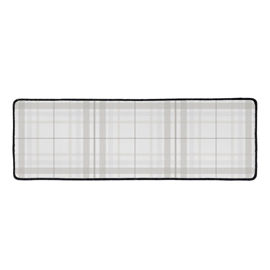 White And Grey Plaid Pattern Print Long Kitchen Mat