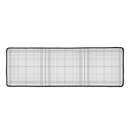 White And Grey Plaid Pattern Print Long Kitchen Mat