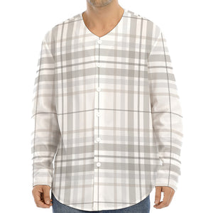 White And Grey Plaid Pattern Print Long Sleeve Baseball Jersey