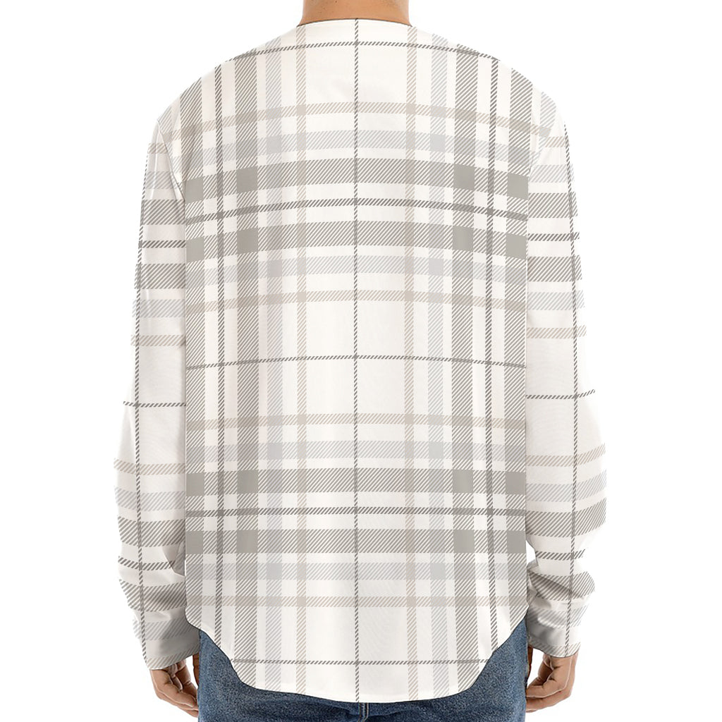 White And Grey Plaid Pattern Print Long Sleeve Baseball Jersey