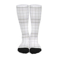 White And Grey Plaid Pattern Print Long Socks
