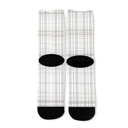 White And Grey Plaid Pattern Print Long Socks