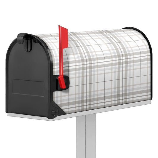 White And Grey Plaid Pattern Print Mailbox Cover