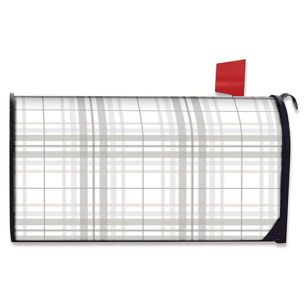 White And Grey Plaid Pattern Print Mailbox Cover