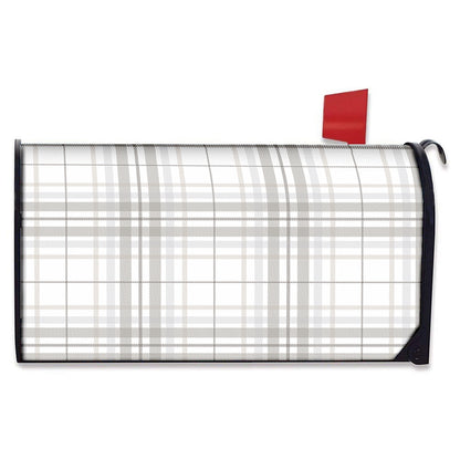 White And Grey Plaid Pattern Print Mailbox Cover