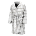 White And Grey Plaid Pattern Print Men's Bathrobe