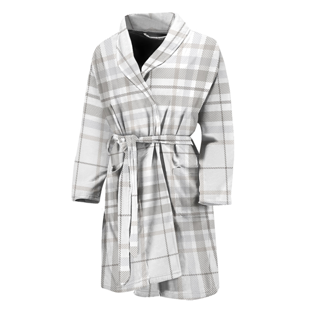 White And Grey Plaid Pattern Print Men's Bathrobe