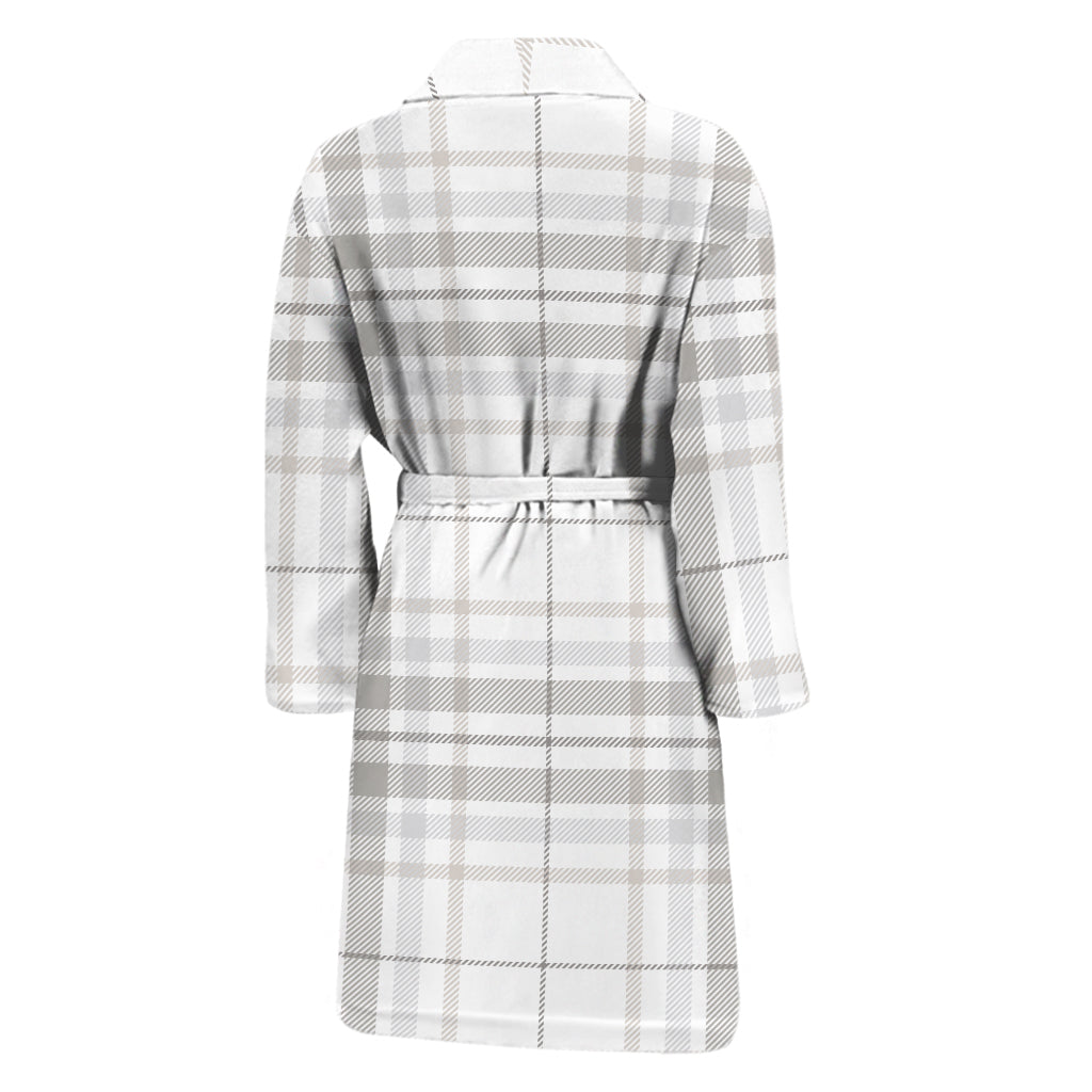 White And Grey Plaid Pattern Print Men's Bathrobe